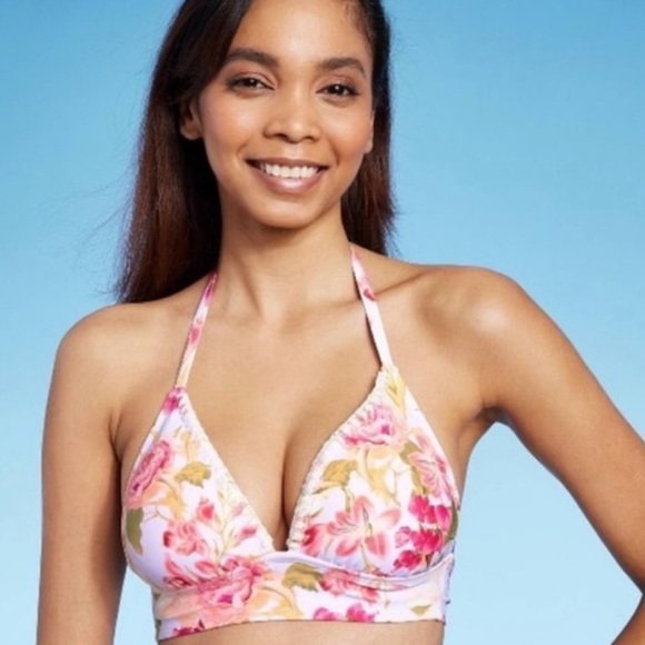 NWT multi Stitched Print Triangle Halter Bikini Top Kona Sol - Medium 8 - 10 - Picture 5 of 7